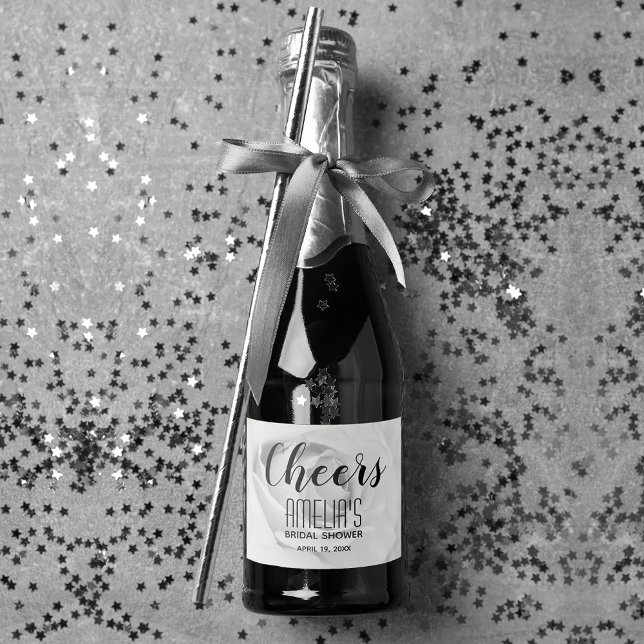 Black and White Rose Bridal Shower Mini Sparkling Wine Label (Black and white rose mini champagne bottle label for favors or serve to guests)