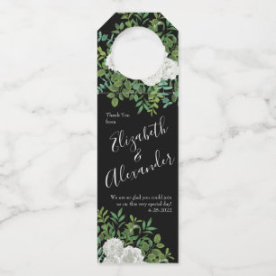 Black and White Rose Floral Wedding Bottle Tag