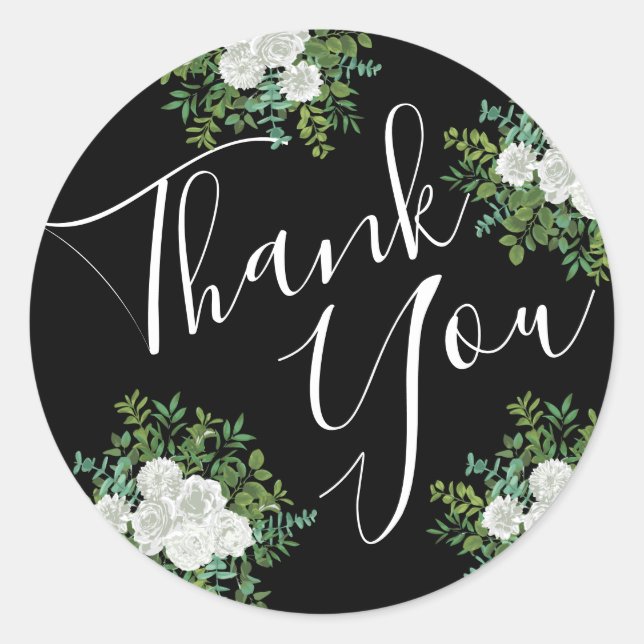 Black and White Rose Floral Wedding Classic Round Sticker (Front)