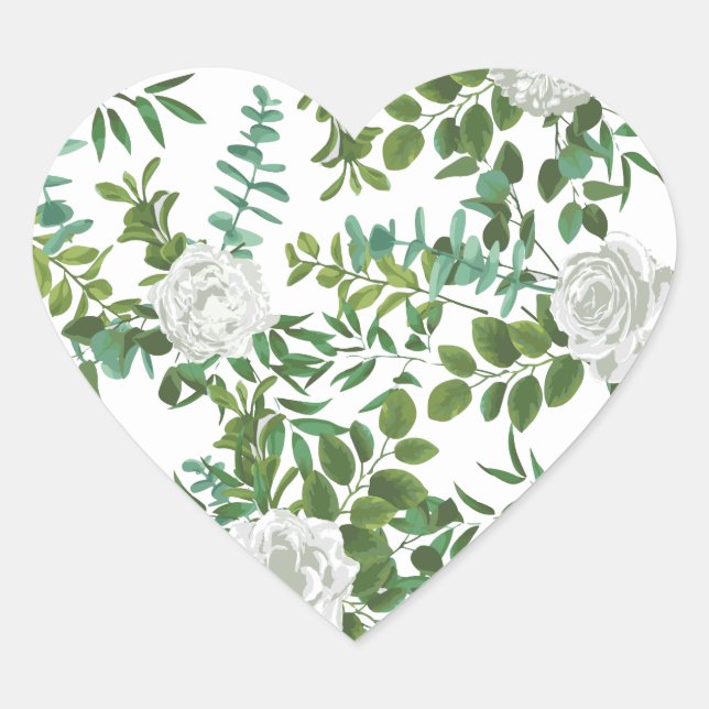 Black and White Rose Floral Wedding Heart Sticker (Front)