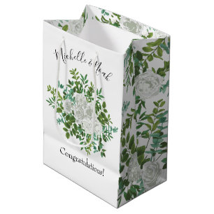 Black and White Rose Floral Wedding Medium Gift Bag