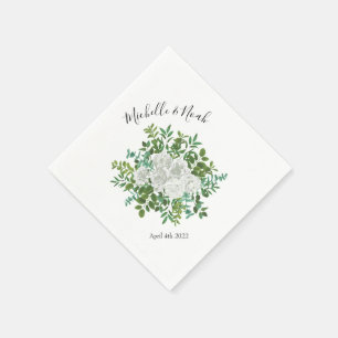 Black and White Rose Floral Wedding Napkin
