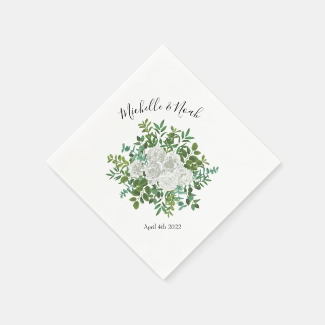 Black and White Rose Floral Wedding Napkin (Corner)