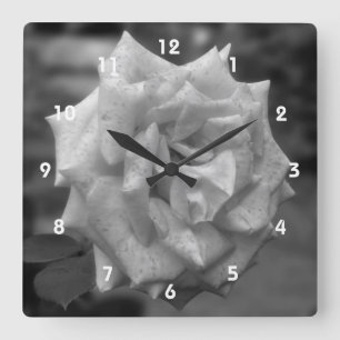Black And White Rose Flower Square Wall Clock