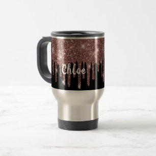 Black and White Rose Gold Glitter Travel Mug