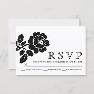 Black and white rose modern wedding RSVP Card