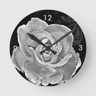 Black and White Rose Round Clock
