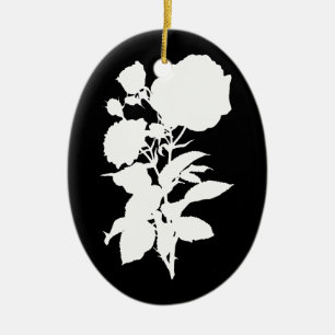 Black and White Rose Silhouette Ceramic Tree Decoration