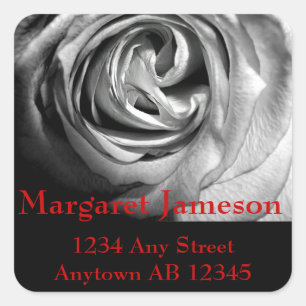 Black and White Rose Wedding Return Address Square Sticker