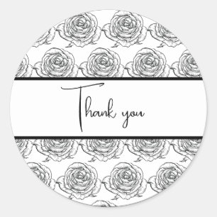 Black and White Rose Wedding Thank You Classic Round Sticker