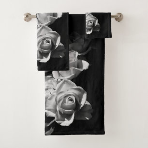 Black and white roses bath towel set