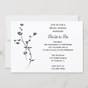 Black and White Roses Bridal Shower Invitation