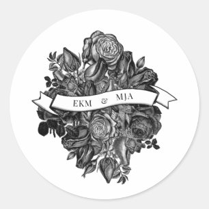 Black and White Roses Envelope Seal Wedding