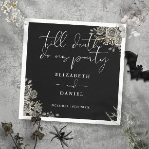 Black And White Roses Floral Gothic Wedding Napkin