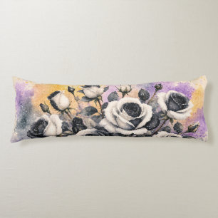 Black and White Roses Geometric Watercolor Style Body Cushion