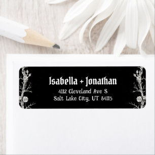 Black and White Roses Gothic Halloween Wedding Return Address Label
