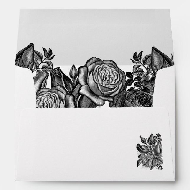 Black and White Roses Gothic Wedding Envelope (Back (Bottom))