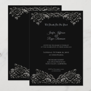 Black and white roses Gothic wedding Invitation
