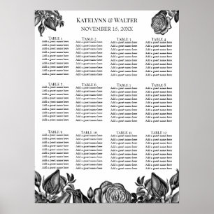 Black and White Roses Minimalist Gothic Wedding Poster