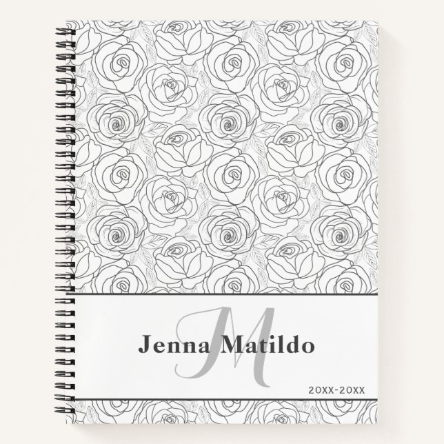 Black and White Roses Monogram Notebook (Front)