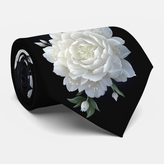 Black and white Roses Pattern Tie (Rolled)