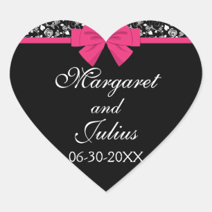 Black and White Roses Pink Bow Heart Sticker