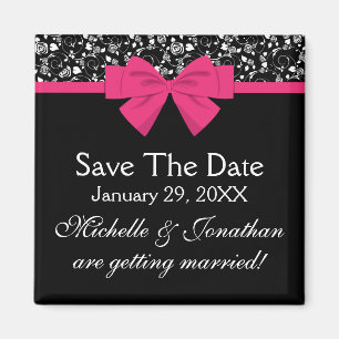 Black and White Roses Pink Bow Magnet