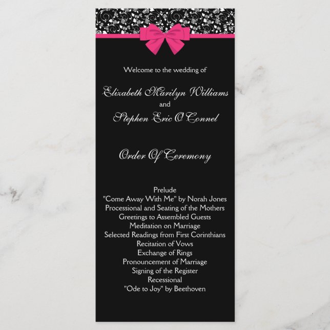 Black and White Roses Pink Bow Program (Front)