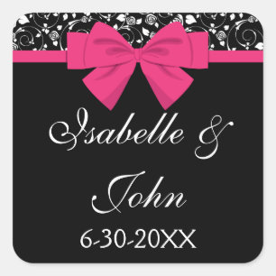 Black and White Roses Pink Bow Square Sticker