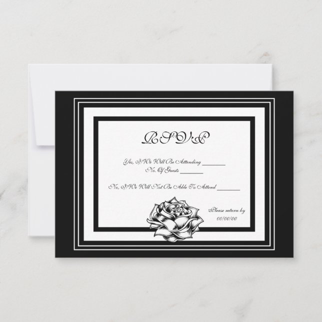 Black and White Roses RSVP Card (Front)