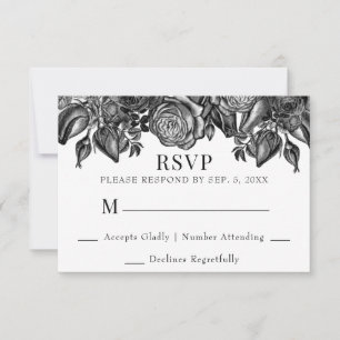 Black and White Roses RSVP Wedding Card
