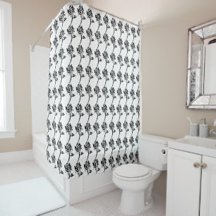 Black and White Roses Stencil Pattern Shower Curtain