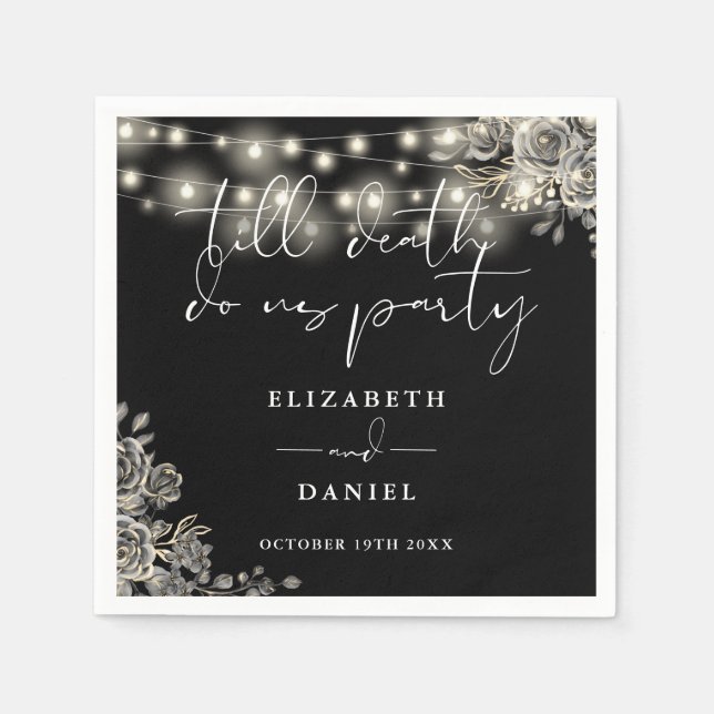 Black And White Roses String Lights Gothic Wedding Napkin (Front)