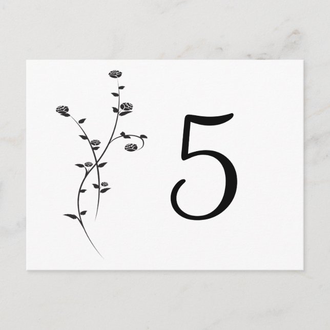 Black and White Roses Table Numbers Postcard (Front)