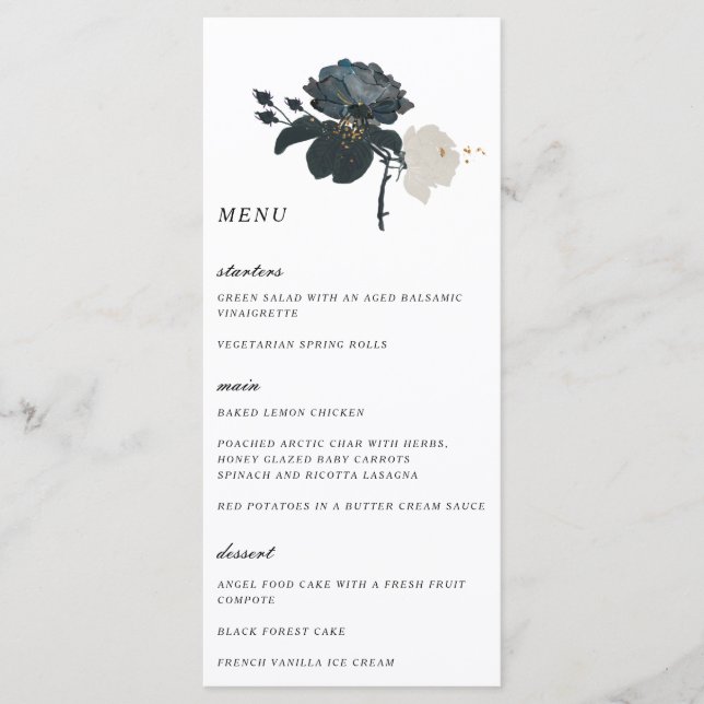 Black and White Roses Wedding Menu (Front)