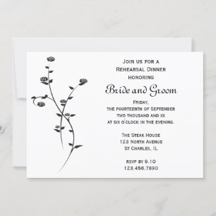Black and White Roses Wedding Rehearsal Dinner Invitation