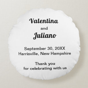 Black and White Round Wedding Throw Pillow