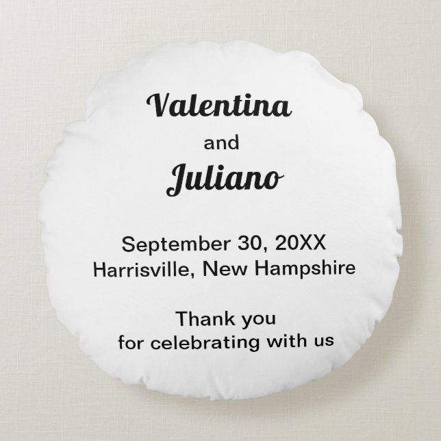 Black and White Round Wedding Throw Pillow (Front)