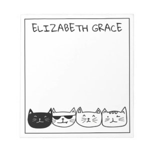 Black and White Row of Cats Personalised Notepad