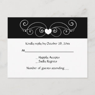Black And White RSVP Heart Wedding Party Response Invitation Postcard