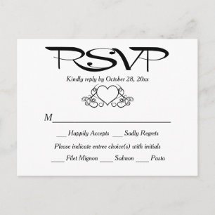 Black And White RSVP Heart Wedding Party Response Invitation Postcard