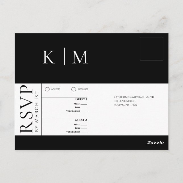 Black and White-RSVP-Wedding- Postcard (Back)