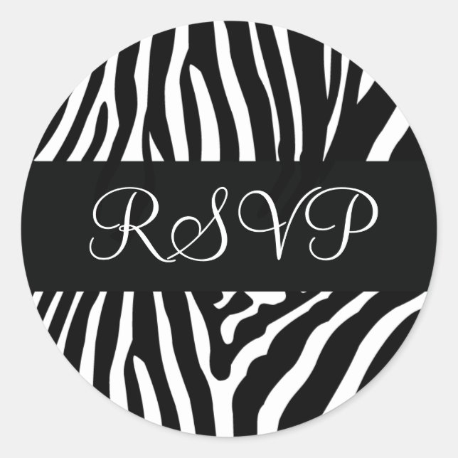 Black and White RSVP Zebra Envelope Sticker Seal (Front)
