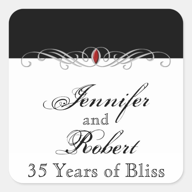 Black and White Ruby Accent Envelope Seal (Front)