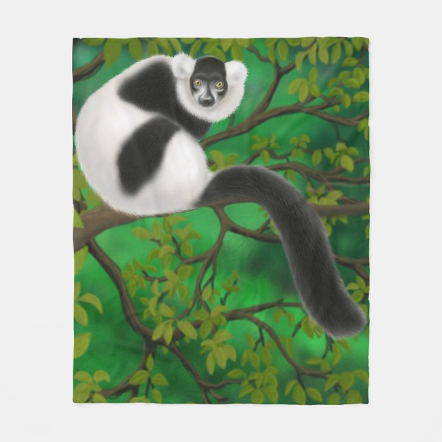 Black and White Ruffed Lemur Fleece Blanket (Front)