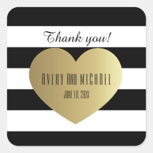 Black and White Rugby Stripes - Gold Foil Effect Square Sticker