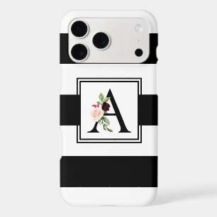 Black and White Rugby Stripes Monogram Initial A