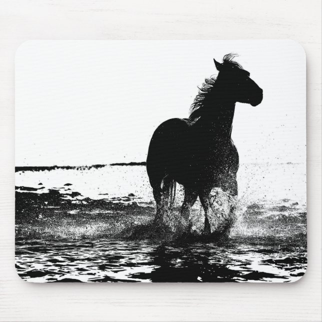 Black And White Running Horse Modern Pop Art Mouse Pad (Front)