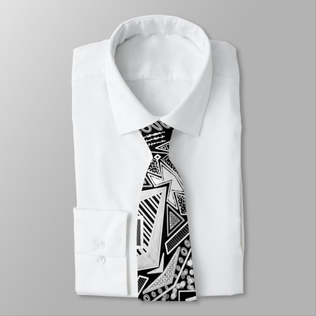 Black And White Runway Fashion Inspired Neck  Tie (Tied)