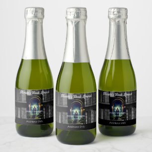 Black And White Rustic Bookshelves Background Sparkling Wine Label
